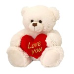 15 Inch White Teddy Bear holding red Love You Heart